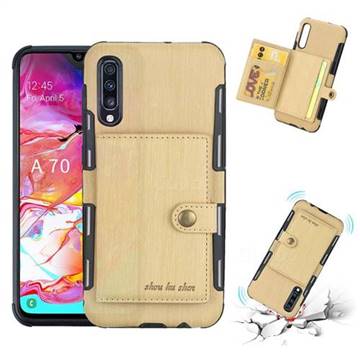 Brush Multi-function Leather Phone Case for Samsung Galaxy A70 - Golden