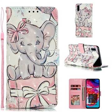 Bow Elephant 3D Painted Leather Phone Wallet Case for Samsung Galaxy A70