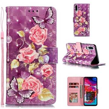 Purple Butterfly Flower 3D Painted Leather Phone Wallet Case for Samsung Galaxy A70
