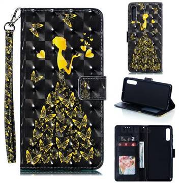 Golden Butterfly Girl 3D Painted Leather Phone Wallet Case for Samsung Galaxy A70