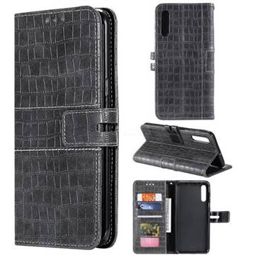 Luxury Crocodile Magnetic Leather Wallet Phone Case for Samsung Galaxy A70 - Gray