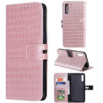 Luxury Crocodile Magnetic Leather Wallet Phone Case for Samsung Galaxy A70 - Rose Gold