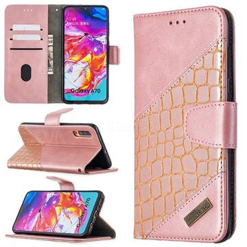 BinfenColor BF04 Color Block Stitching Crocodile Leather Case Cover for Samsung Galaxy A70 - Rose Gold