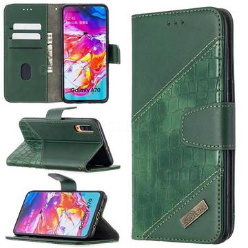 BinfenColor BF04 Color Block Stitching Crocodile Leather Case Cover for Samsung Galaxy A70 - Green