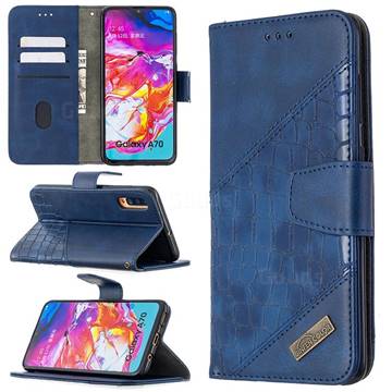 BinfenColor BF04 Color Block Stitching Crocodile Leather Case Cover for Samsung Galaxy A70 - Blue