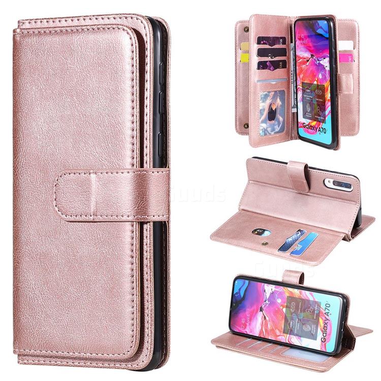 Multi-function Ten Card Slots and Photo Frame PU Leather Wallet Phone Case Cover for Samsung Galaxy A70 - Rose Gold