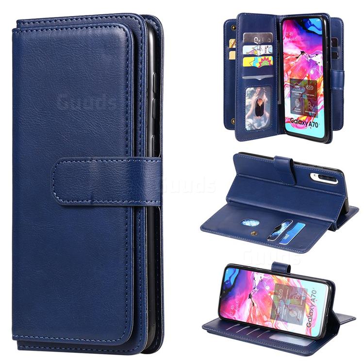Multi-function Ten Card Slots and Photo Frame PU Leather Wallet Phone Case Cover for Samsung Galaxy A70 - Dark Blue