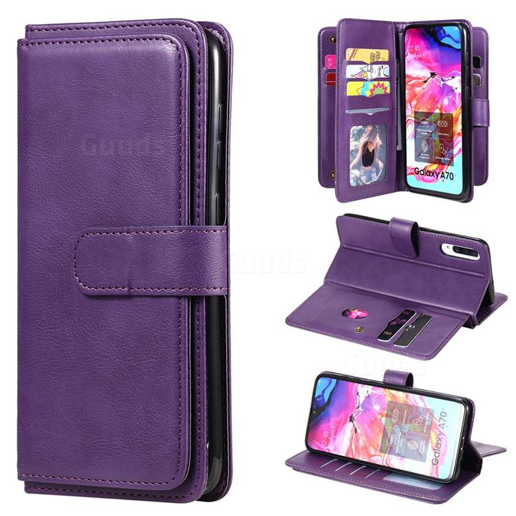 Multi-function Ten Card Slots and Photo Frame PU Leather Wallet Phone Case Cover for Samsung Galaxy A70 - Violet