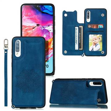 Luxury Mandala Multi-function Magnetic Card Slots Stand Leather Back Cover for Samsung Galaxy A70 - Blue