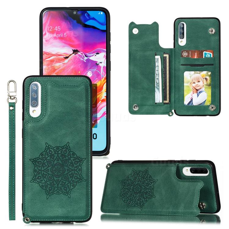 Luxury Mandala Multi-function Magnetic Card Slots Stand Leather Back Cover for Samsung Galaxy A70 - Green