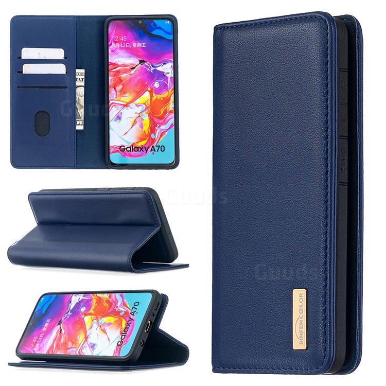 Binfen Color BF06 Luxury Classic Genuine Leather Detachable Magnet Holster Cover for Samsung Galaxy A70 - Blue