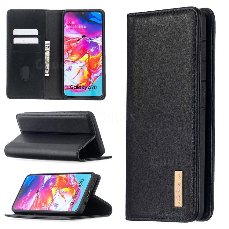 Binfen Color BF06 Luxury Classic Genuine Leather Detachable Magnet Holster Cover for Samsung Galaxy A70 - Black