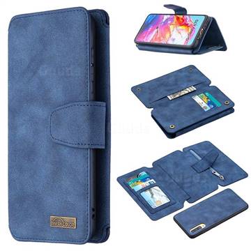 Binfen Color BF07 Frosted Zipper Bag Multifunction Leather Phone Wallet for Samsung Galaxy A70 - Blue