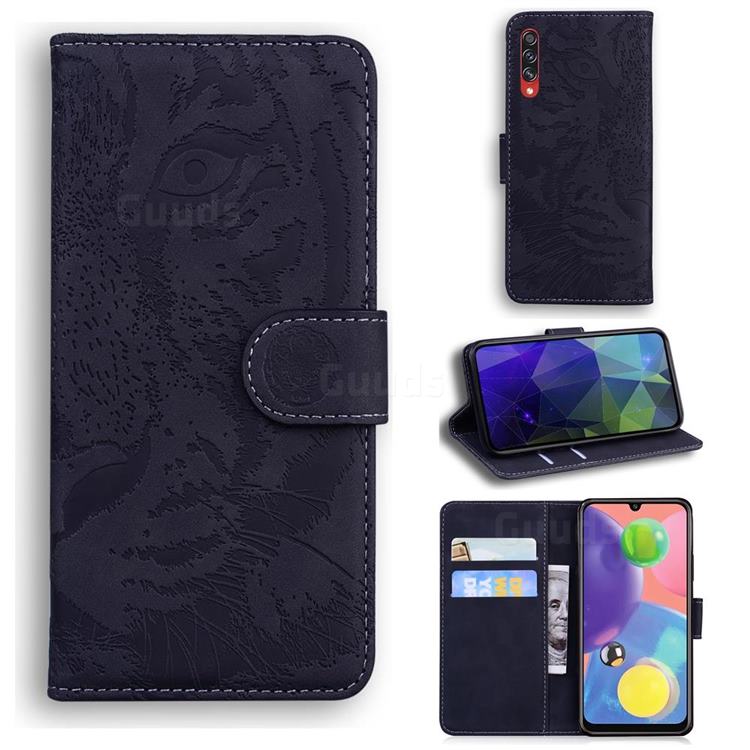 Intricate Embossing Tiger Face Leather Wallet Case for Samsung Galaxy A70 - Black