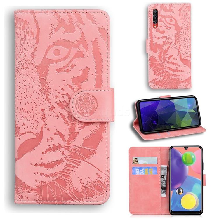Intricate Embossing Tiger Face Leather Wallet Case for Samsung Galaxy A70 - Pink