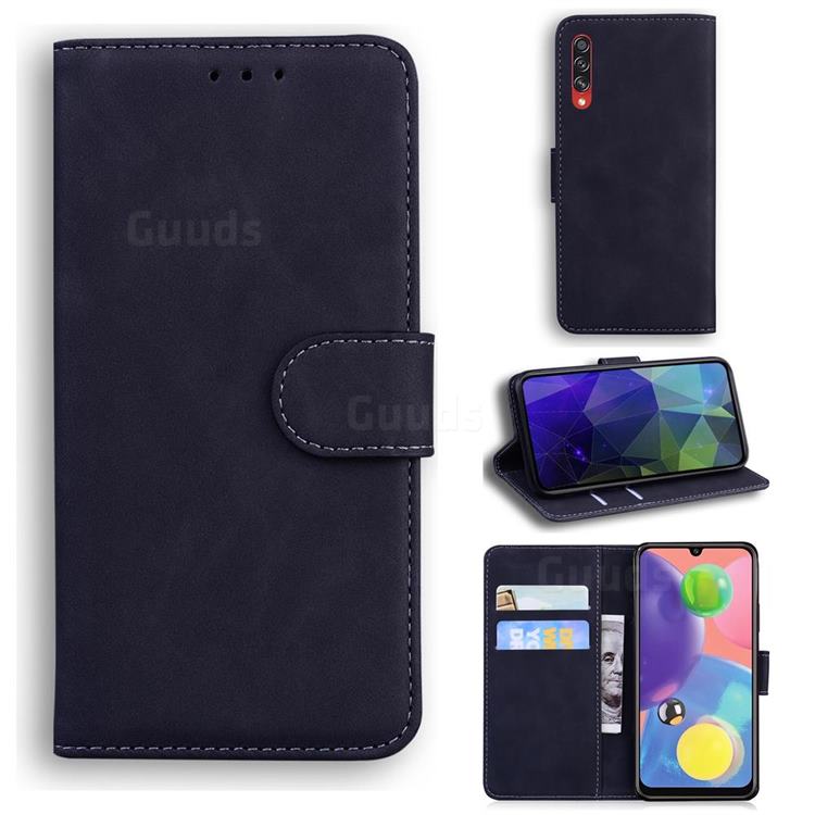 Retro Classic Skin Feel Leather Wallet Phone Case for Samsung Galaxy A70 - Black