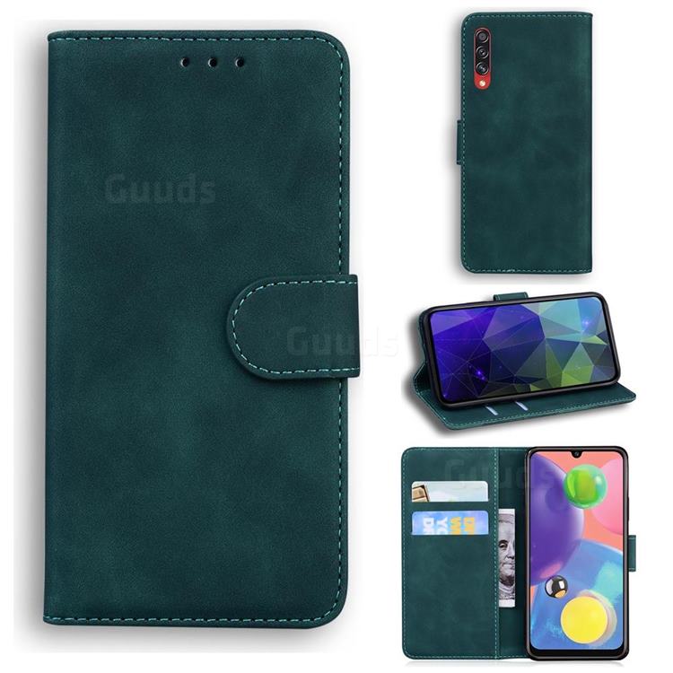 Retro Classic Skin Feel Leather Wallet Phone Case for Samsung Galaxy A70 - Green
