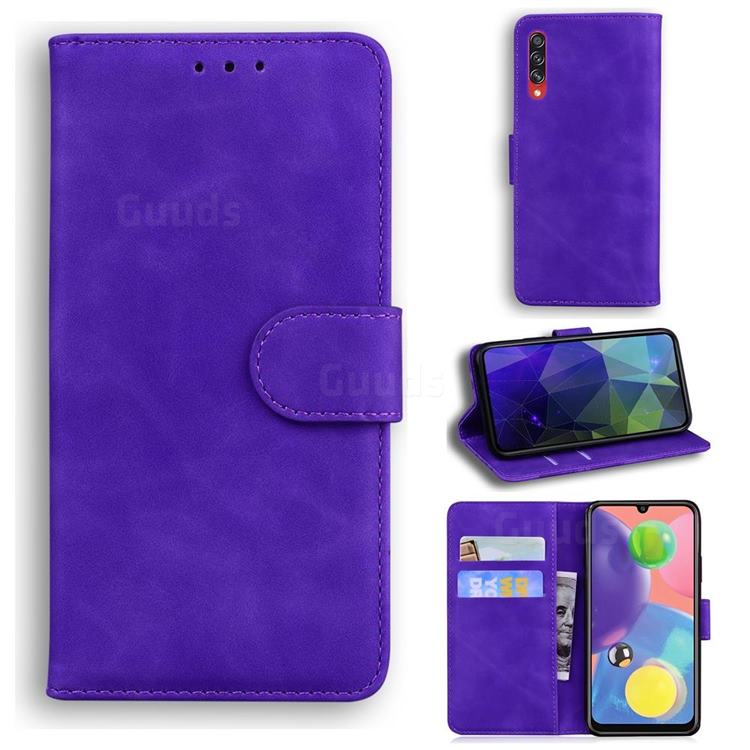 Retro Classic Skin Feel Leather Wallet Phone Case for Samsung Galaxy A70 - Purple