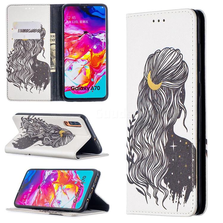 Girl with Long Hair Slim Magnetic Attraction Wallet Flip Cover for Samsung Galaxy A70