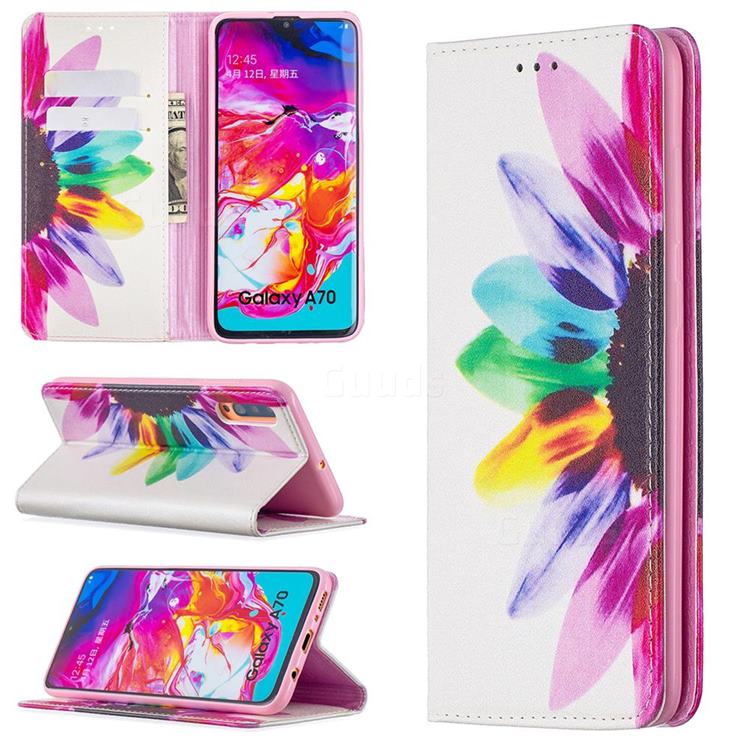 Sun Flower Slim Magnetic Attraction Wallet Flip Cover for Samsung Galaxy A70