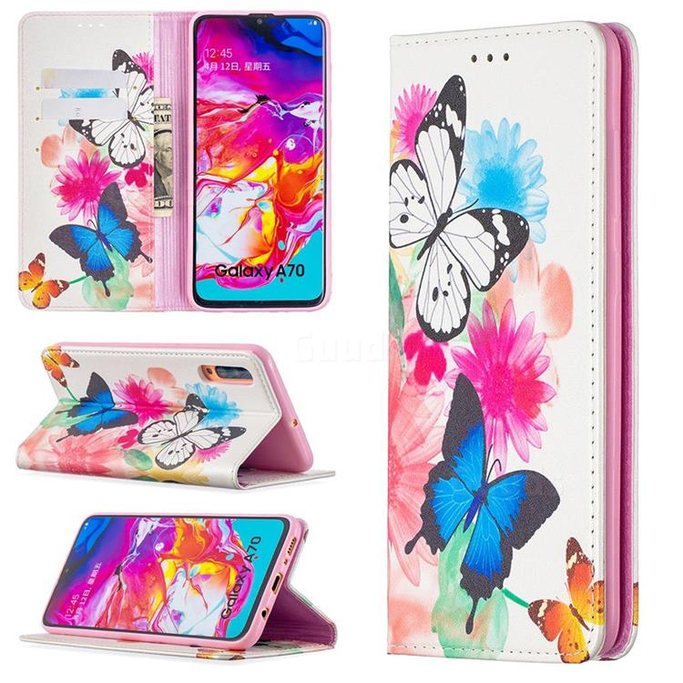 Flying Butterflies Slim Magnetic Attraction Wallet Flip Cover for Samsung Galaxy A70