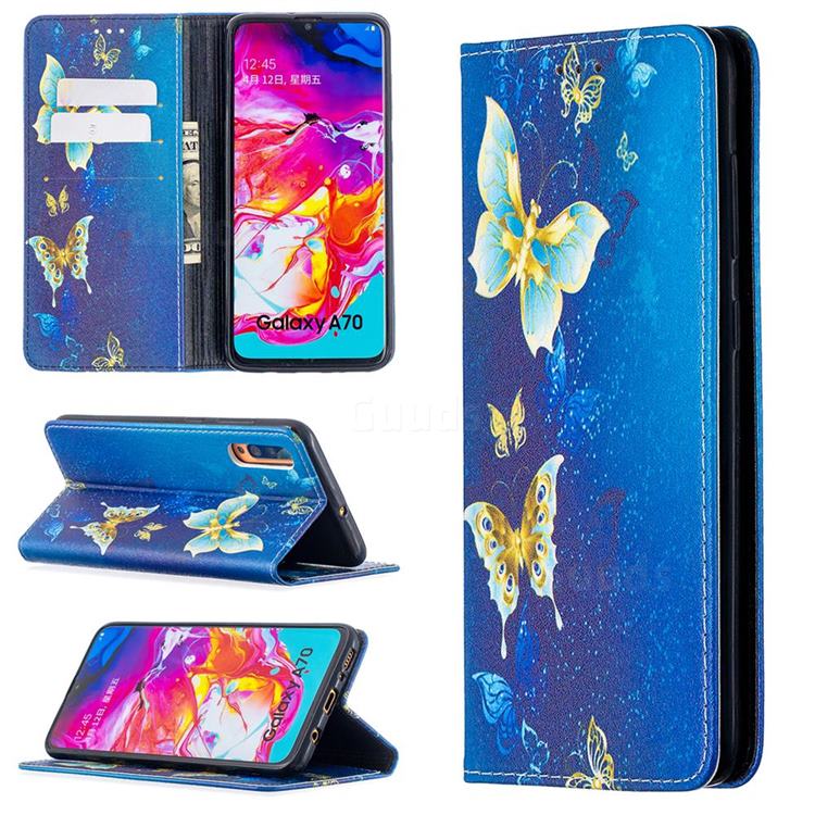Gold Butterfly Slim Magnetic Attraction Wallet Flip Cover for Samsung Galaxy A70