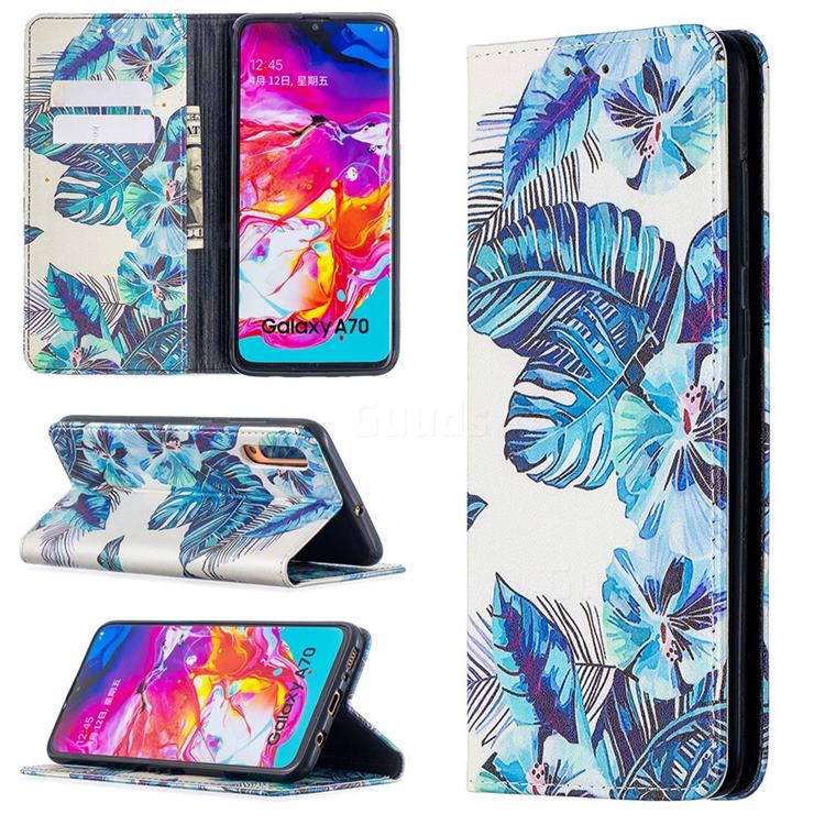 Blue Leaf Slim Magnetic Attraction Wallet Flip Cover for Samsung Galaxy A70