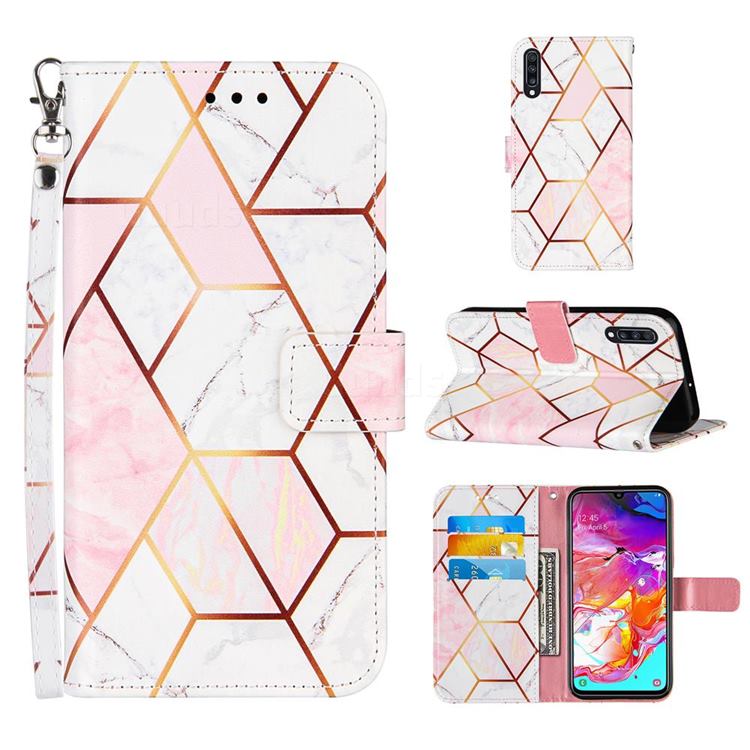 Pink White Stitching Color Marble Leather Wallet Case for Samsung Galaxy A70