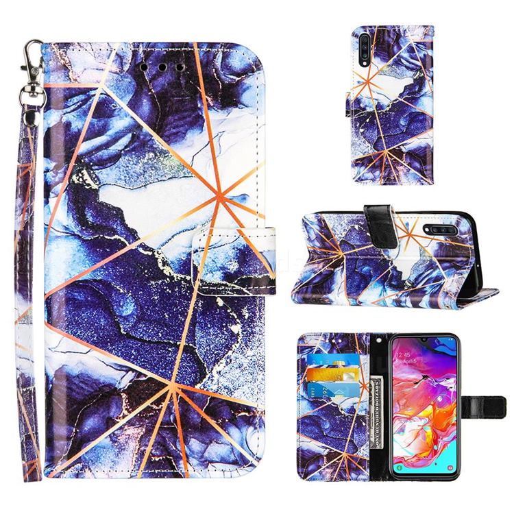 Starry Blue Stitching Color Marble Leather Wallet Case for Samsung Galaxy A70