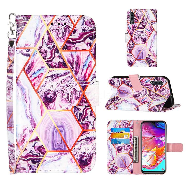 Dream Purple Stitching Color Marble Leather Wallet Case for Samsung Galaxy A70