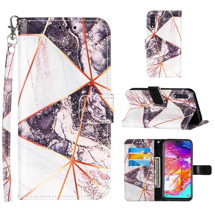 Black and White Stitching Color Marble Leather Wallet Case for Samsung Galaxy A70