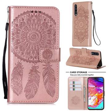 Embossing Dream Catcher Mandala Flower Leather Wallet Case for Samsung Galaxy A70 - Rose Gold