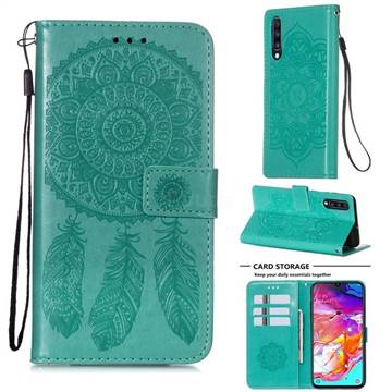 Embossing Dream Catcher Mandala Flower Leather Wallet Case for Samsung Galaxy A70 - Green