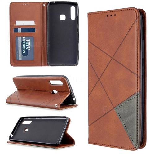 Prismatic Slim Magnetic Sucking Stitching Wallet Flip Cover for Samsung Galaxy A70e - Brown