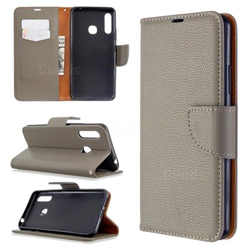 Classic Luxury Litchi Leather Phone Wallet Case for Samsung Galaxy A70e - Gray