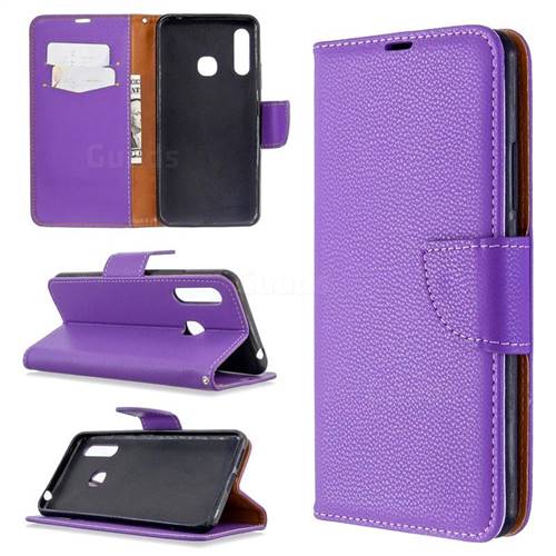 Classic Luxury Litchi Leather Phone Wallet Case for Samsung Galaxy A70e - Purple