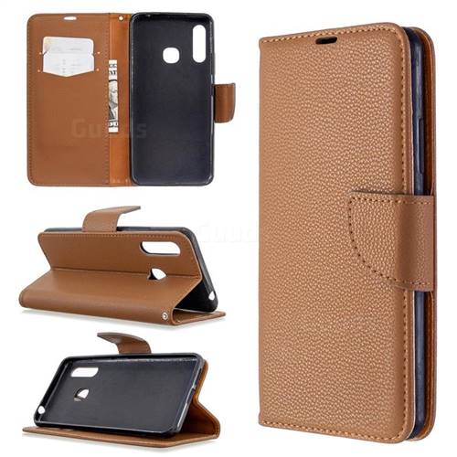Classic Luxury Litchi Leather Phone Wallet Case for Samsung Galaxy A70e - Brown