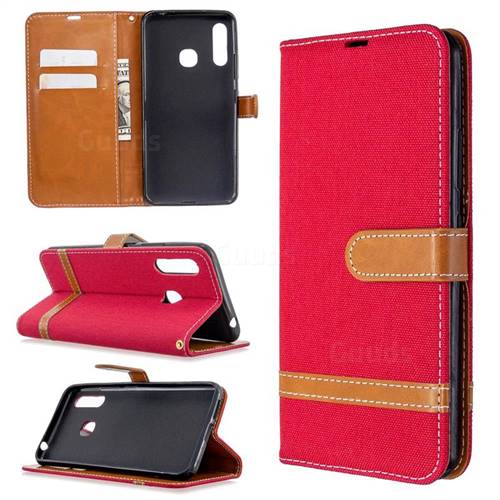 Jeans Cowboy Denim Leather Wallet Case for Samsung Galaxy A70e - Red