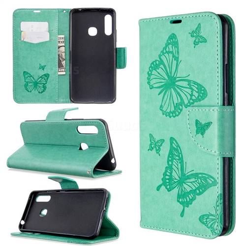 Embossing Double Butterfly Leather Wallet Case for Samsung Galaxy A70e - Green