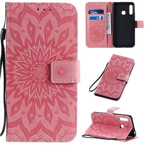 Embossing Sunflower Leather Wallet Case for Samsung Galaxy A70e - Pink