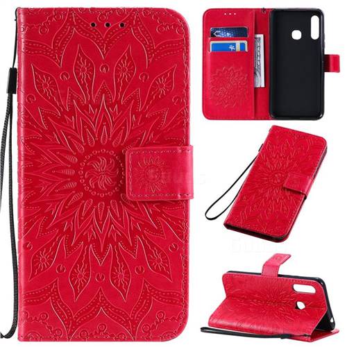 Embossing Sunflower Leather Wallet Case for Samsung Galaxy A70e - Red