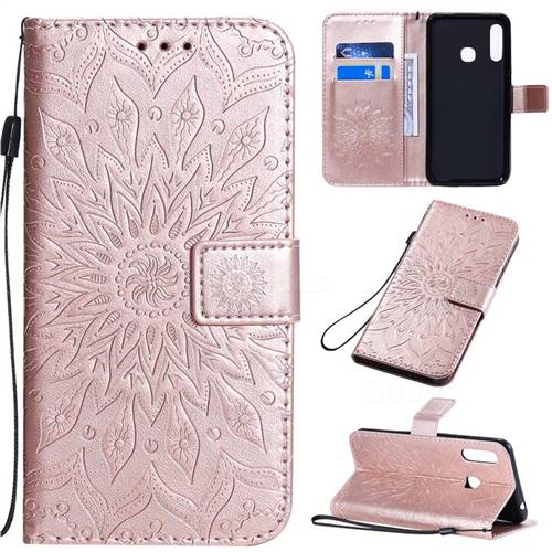 Embossing Sunflower Leather Wallet Case for Samsung Galaxy A70e - Rose Gold
