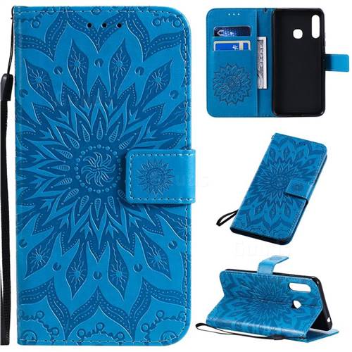Embossing Sunflower Leather Wallet Case for Samsung Galaxy A70e - Blue