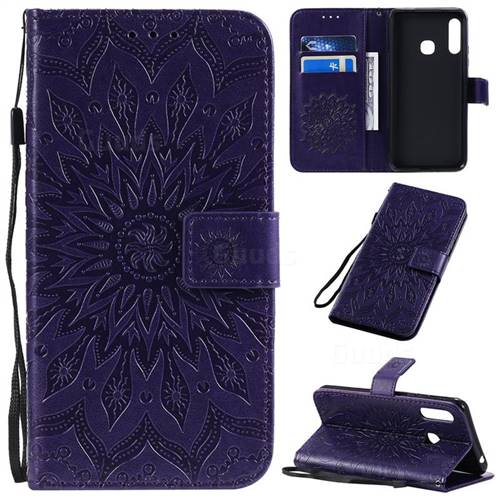 Embossing Sunflower Leather Wallet Case for Samsung Galaxy A70e - Purple