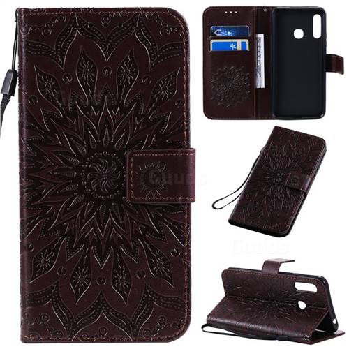 Embossing Sunflower Leather Wallet Case for Samsung Galaxy A70e - Brown