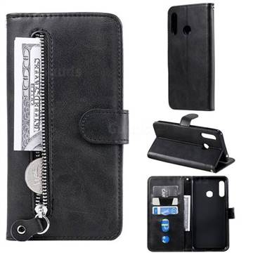 Retro Luxury Zipper Leather Phone Wallet Case for Samsung Galaxy A70e - Black