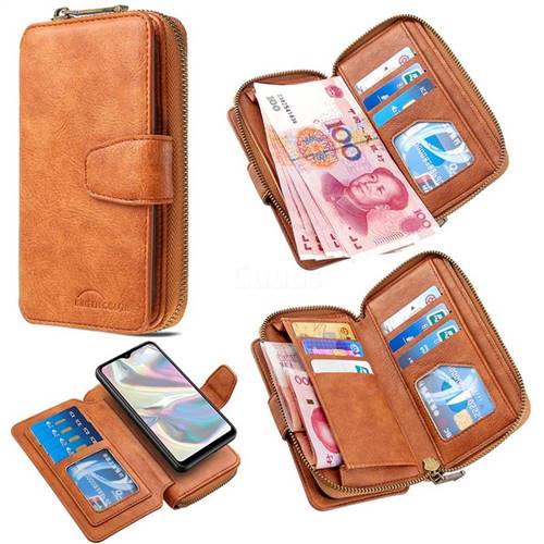 Binfen Color Retro Buckle Zipper Multifunction Leather Phone Wallet for Samsung Galaxy A70e - Brown