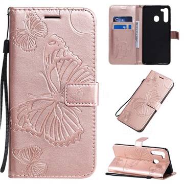 Embossing 3D Butterfly Leather Wallet Case for Samsung Galaxy A70e - Rose Gold
