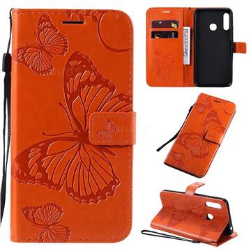 Embossing 3D Butterfly Leather Wallet Case for Samsung Galaxy A70e - Orange