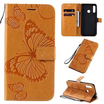Embossing 3D Butterfly Leather Wallet Case for Samsung Galaxy A70e - Yellow